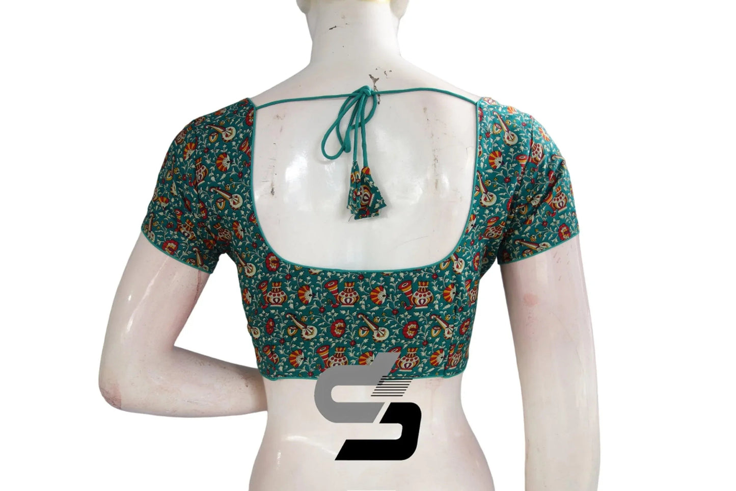 Teal Blue Color Patola Print Cotton Readymade Saree Blouse - D3blouses
