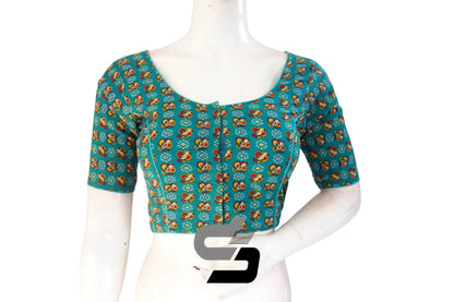Teal Blue Color Patola Print Cotton Readymade Saree Blouse - D3blouses