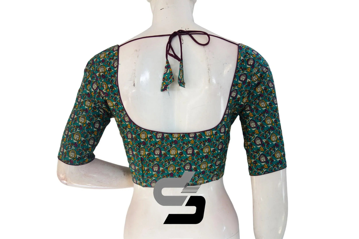 Teal Blue Color Patola Print Cotton Readymade Saree Blouse - D3blouses