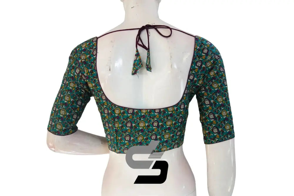 Teal Blue Color Patola Print Cotton Readymade Saree Blouse - D3blouses