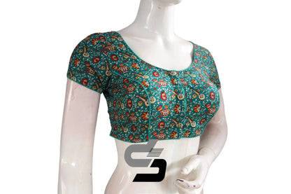 Teal Blue Color Patola Print Cotton Readymade Saree Blouse - D3blouses