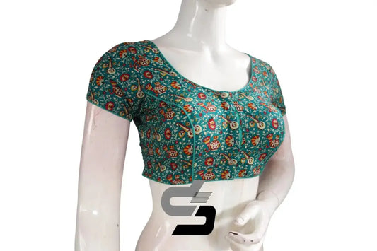 Teal Blue Color Patola Print Cotton Readymade Saree Blouse - D3blouses
