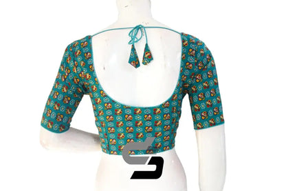 Teal Blue Color Patola Print Cotton Readymade Saree Blouse - D3blouses