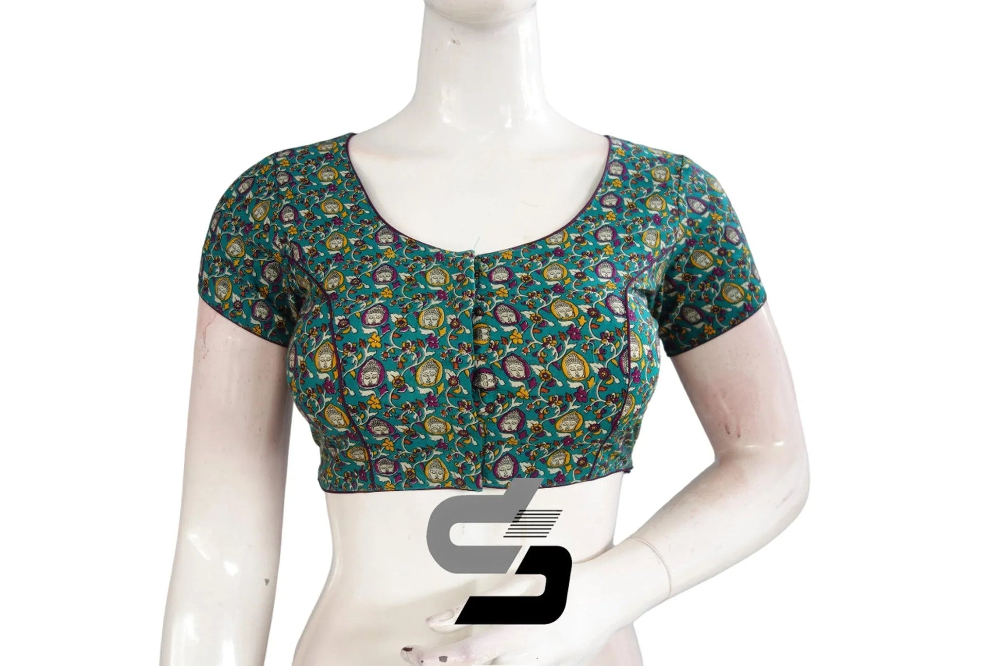 Teal Blue Color Patola Print Cotton Readymade Saree Blouse - D3blouses