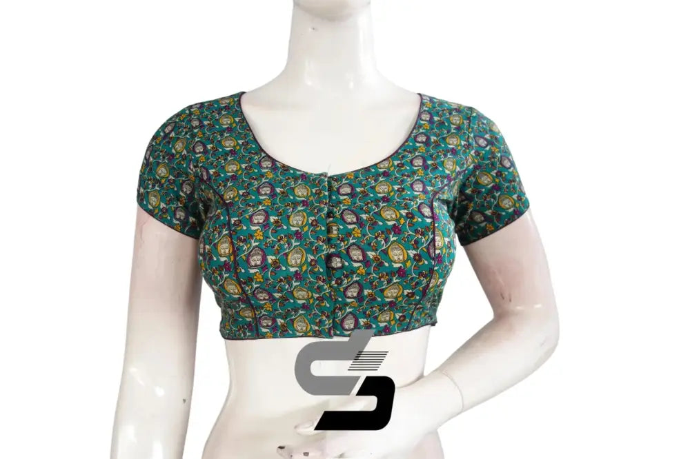 Teal Blue Color Patola Print Cotton Readymade Saree Blouse - D3blouses