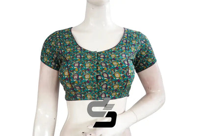 Teal Blue Color Patola Print Cotton Readymade Saree Blouse - D3blouses