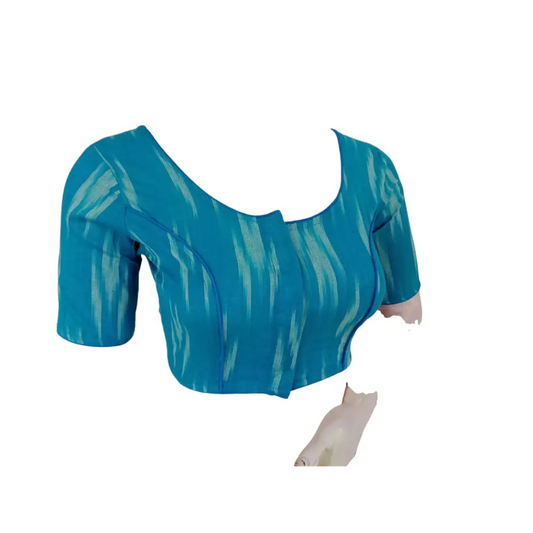 Teal Blue Cotton Readymade Saree Blouse: A Refreshing Choice - D3blouses