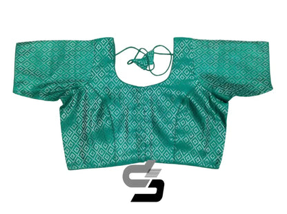 Teal Blue Plus Size Brocade Silk Saree Blouses, Indian Ethnic Wear - D3blouses