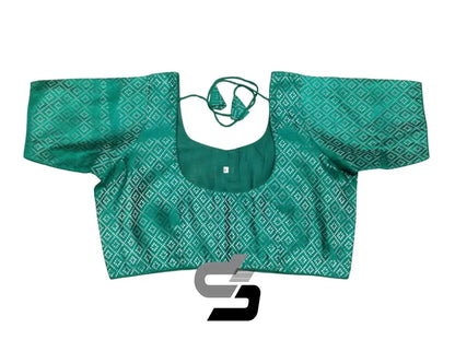 Teal Blue Plus Size Brocade Silk Saree Blouses, Indian Ethnic Wear - D3blouses