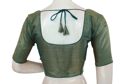 Teal Color Banaras Readymade Saree Brocade Blouse - D3blouses