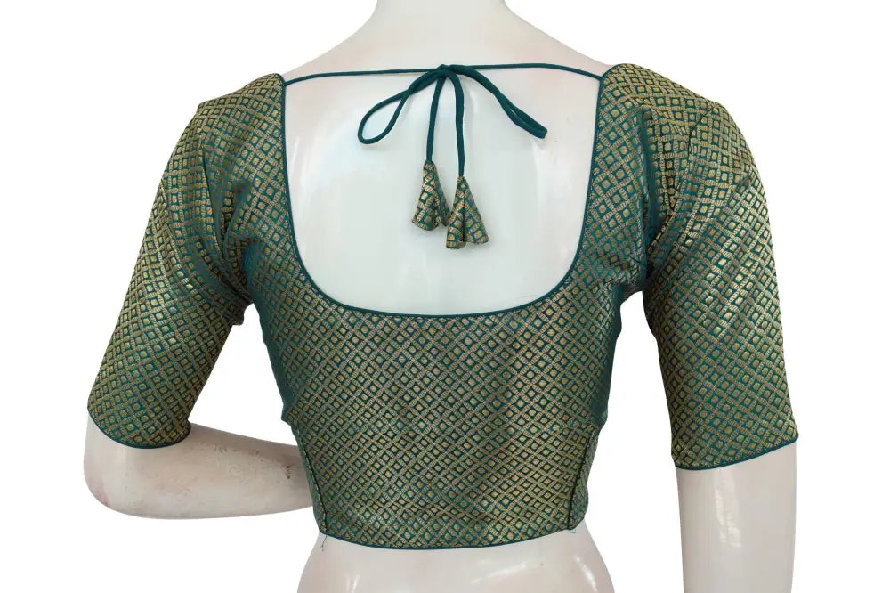 Teal Color Banaras Readymade Saree Brocade Blouse - D3blouses