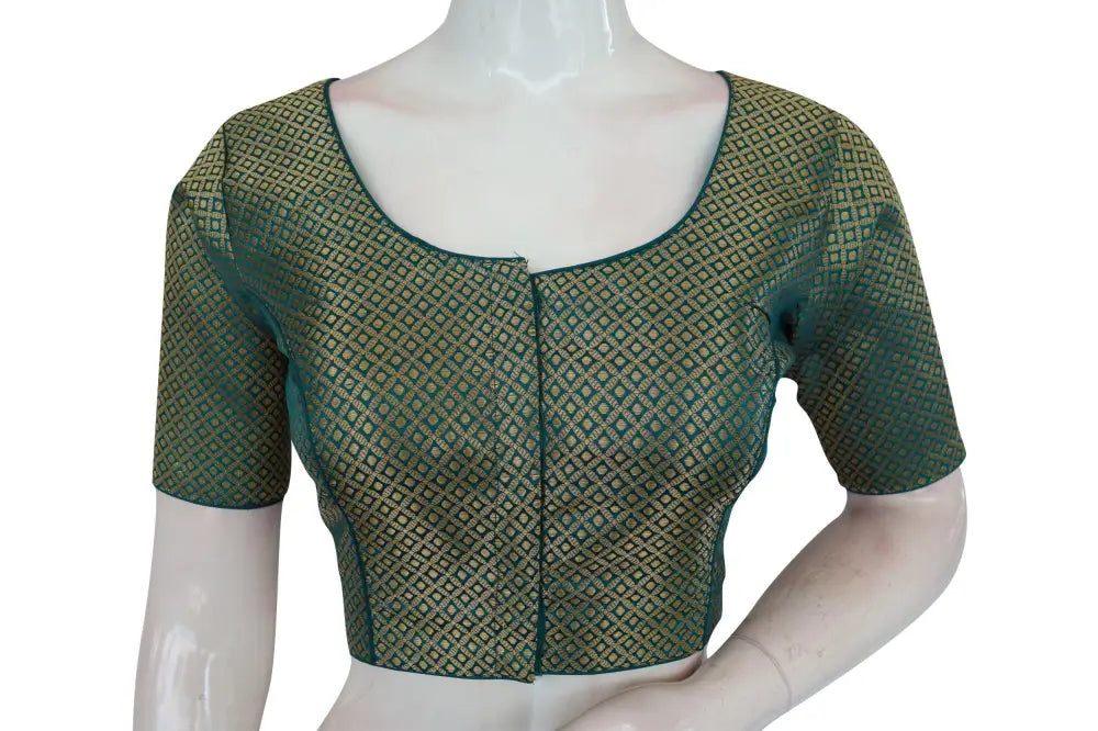 Teal Color Banaras Readymade Saree Brocade Blouse - D3blouses