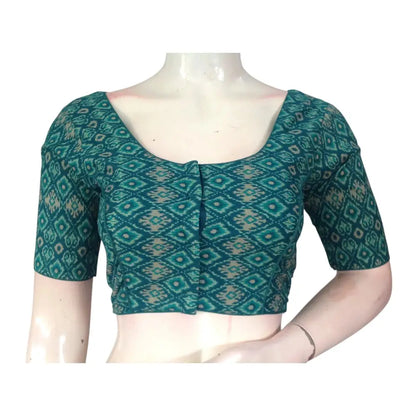 Teal Color Cotton Ready made Saree Blouse: Stylish & Comfortable - D3blouses