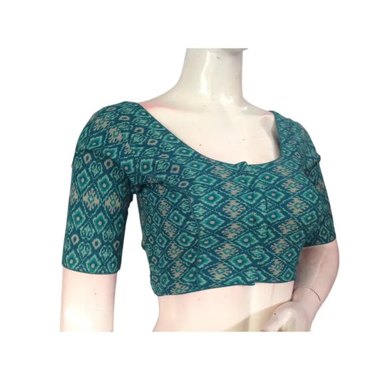 Teal Color Cotton Ready made Saree Blouse: Stylish & Comfortable - D3blouses