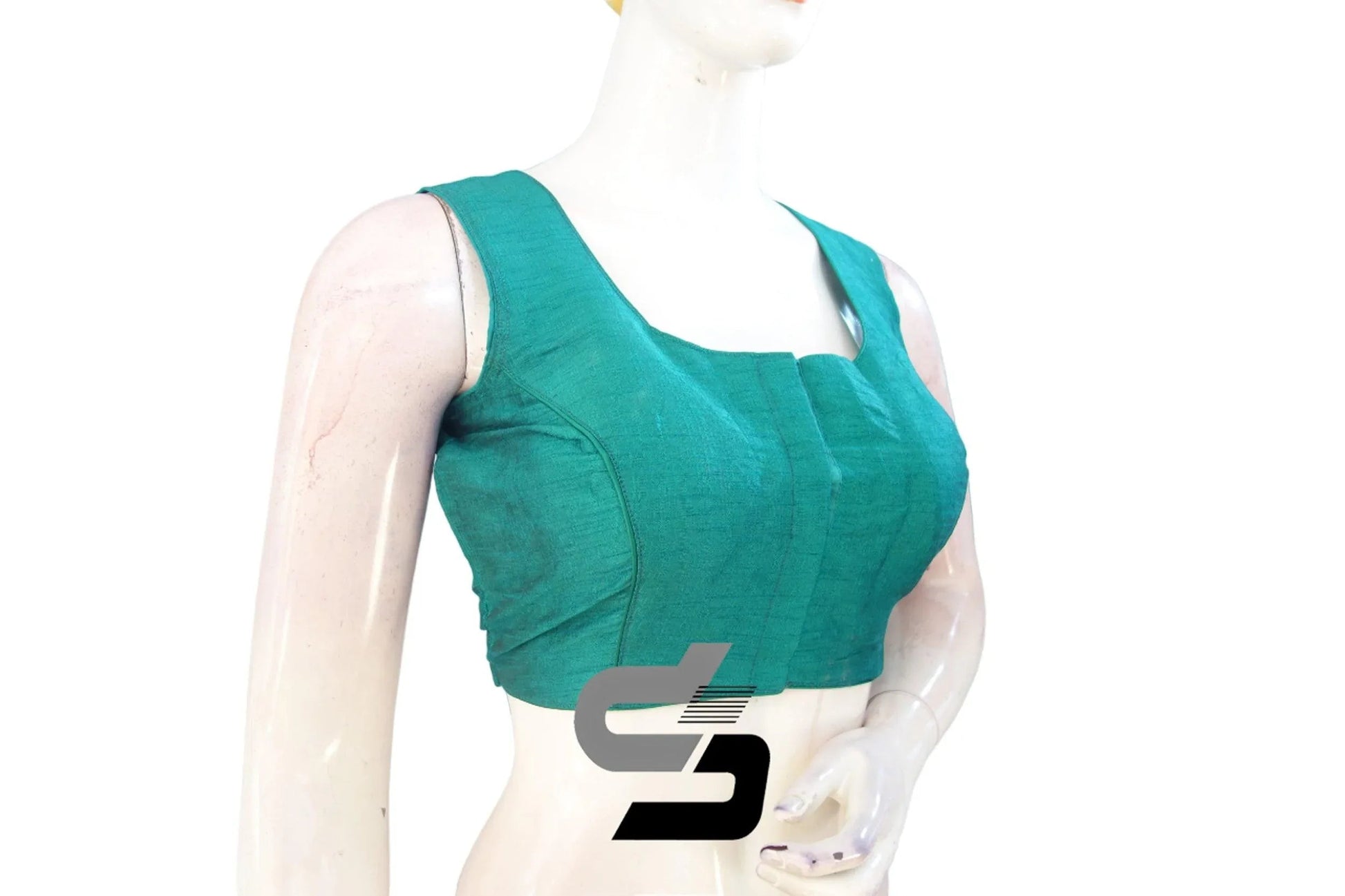 Teal Dream Sleeveless Silk Ready made Blouse , Elevate Your Saree - D3blouses