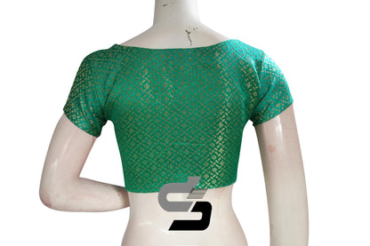 Teal Green Color Brocade Designer Party Wear Readymade Blouse/ Indian Crop Tops - D3blouses