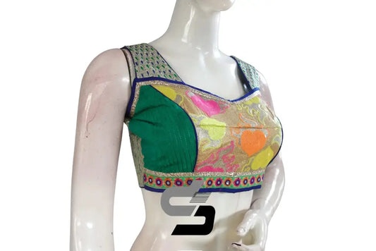 Teal Green Color Semi Silk Sequins Embroidery Designer Party Wear Readymade Blouse/ Indian Crop Tops - D3blouses