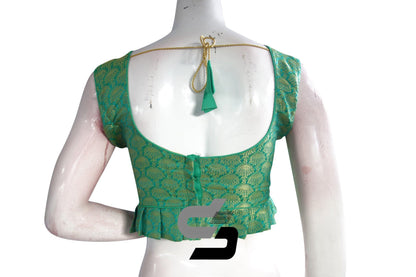 Teal Green Color Sleeveless Brocade Designer Party Wear Readymade Blouse/ Indian Crop Tops - D3blouses