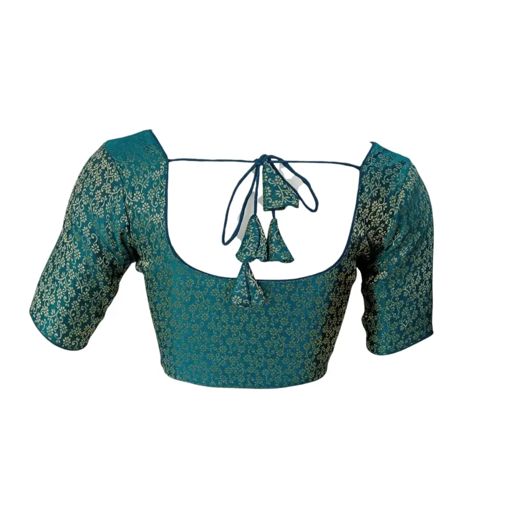 Teal Treasure: Readymade Brocade Silk Saree Blouse - D3blouses