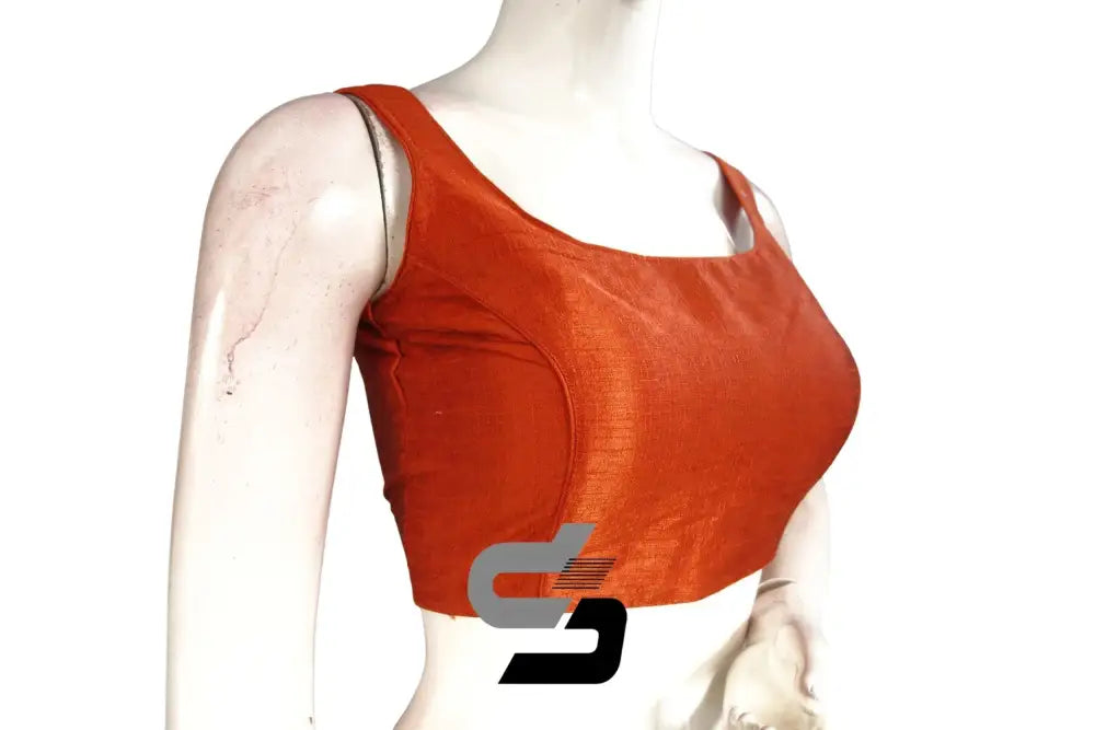Terracotta Charm, Plain Semi Silk Designer Readymade Saree Blouse - D3blouses