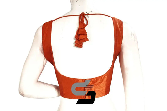 Terracotta Charm, Plain Semi Silk Designer Readymade Saree Blouse - D3blouses