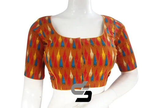 Terracotta Color Cotton Printed Readymade Saree Blouse - D3blouses