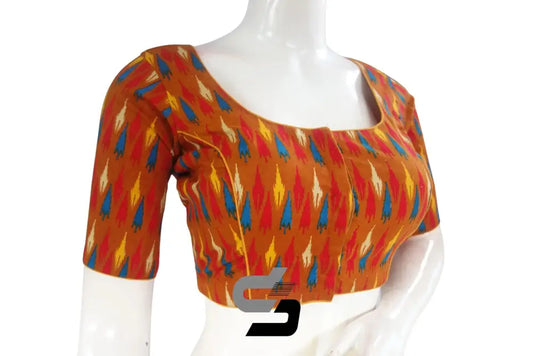 Terracotta Color Cotton Printed Readymade Saree Blouse - D3blouses