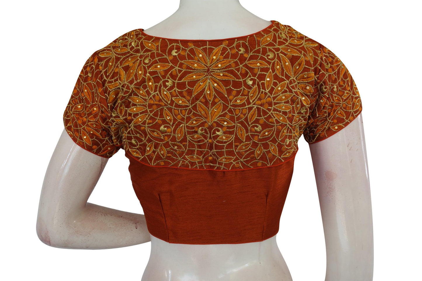 Terracotta Color Floral Embroidery Designer Blouse - D3blouses