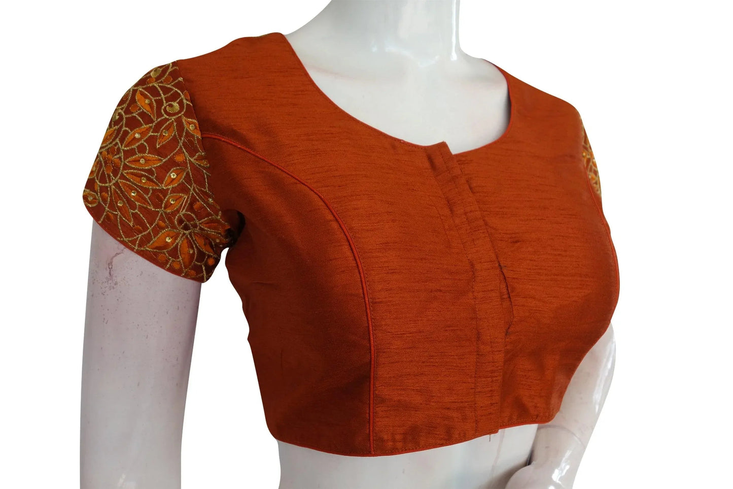 Terracotta Color Floral Embroidery Designer Blouse - D3blouses