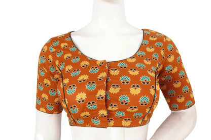 Terracotta Color Patola Print Cotton Readymade Saree Blouse - D3blouses