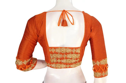 Terracotta Color Semi Silk Designer Readymade Saree Blouse - D3blouses