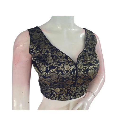 Timeless Black Banaras Silk Ready made Saree Blouse: Effortless Elegance - D3blouses