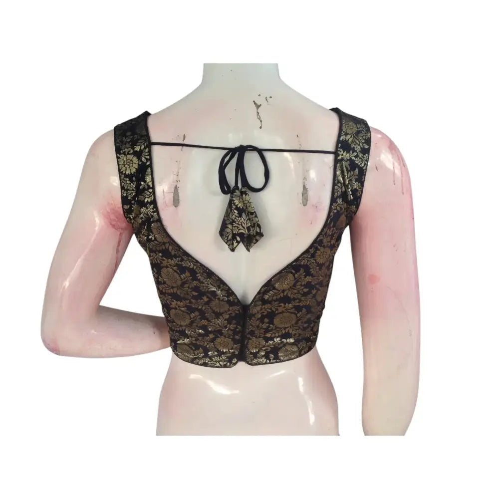 Timeless Black Banaras Silk Ready made Saree Blouse: Effortless Elegance - D3blouses