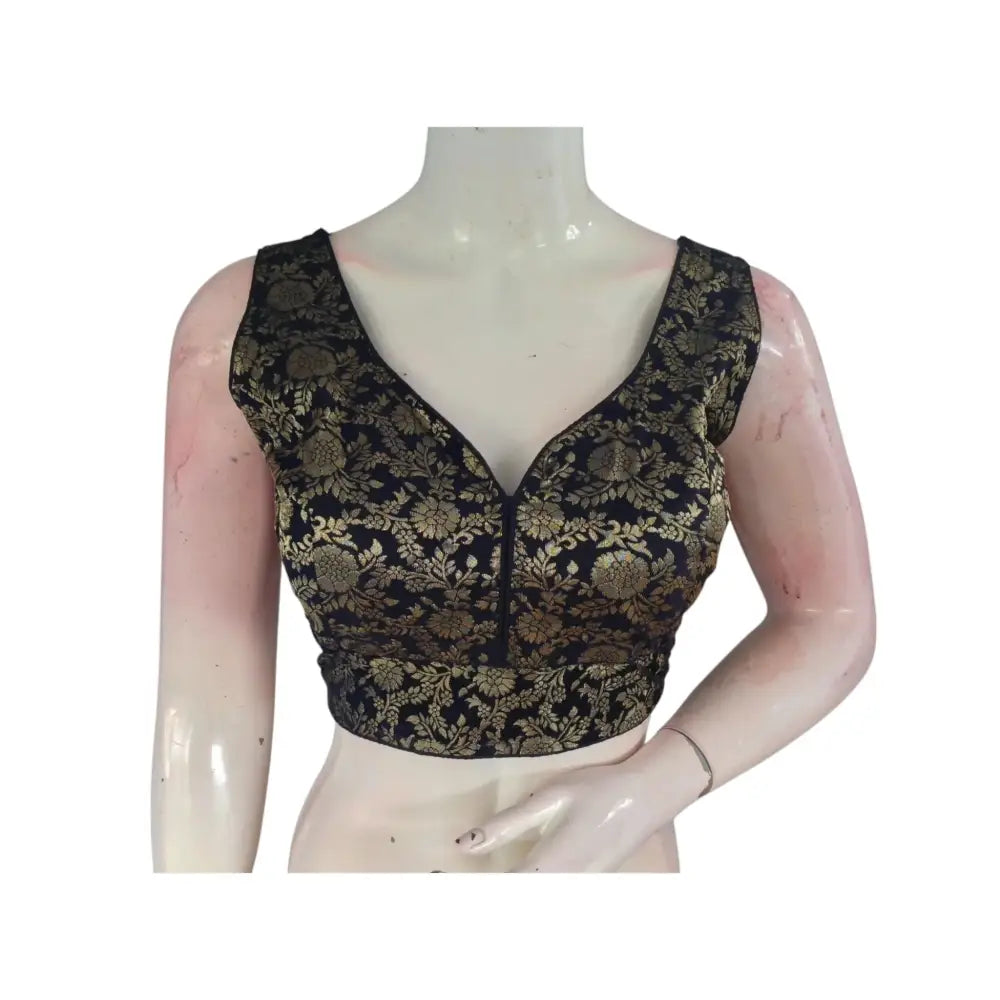 Timeless Black Banaras Silk Ready made Saree Blouse: Effortless Elegance - D3blouses