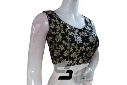 Timeless Black: High Neck Banaras Silk Partywear Saree Blouses - D3blouses