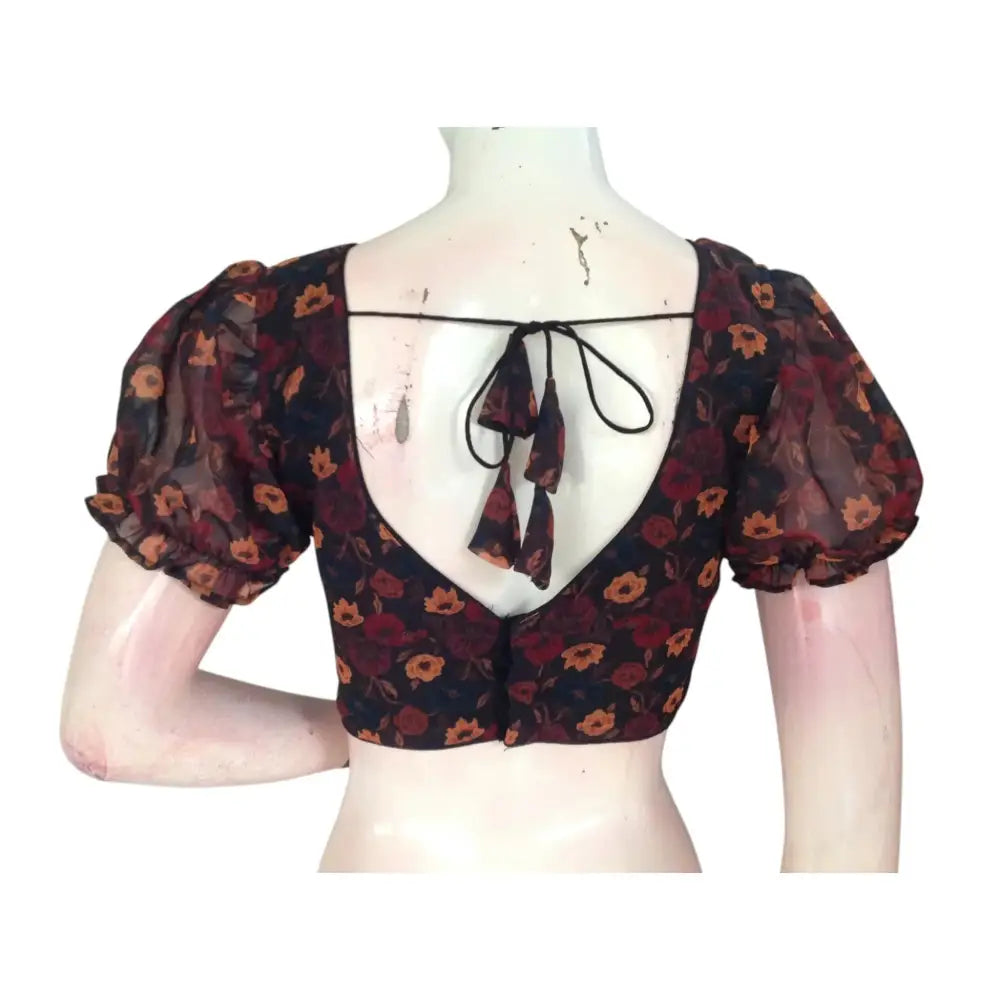 Timeless Chic: Black Organza Puff Sleeve Readymade Blouse - D3blouses