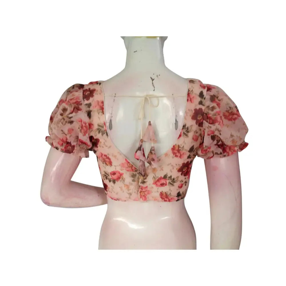 Timeless Elegance: Beige Color Organza Puff Sleeve Readymade Blouse - D3blouses