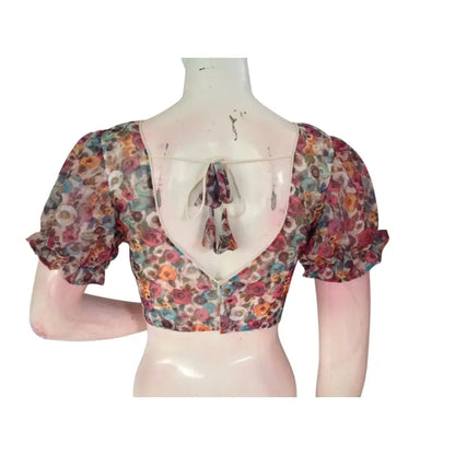 Timeless Elegance: Beige Color Organza Puff Sleeve Readymade Blouse - D3blouses