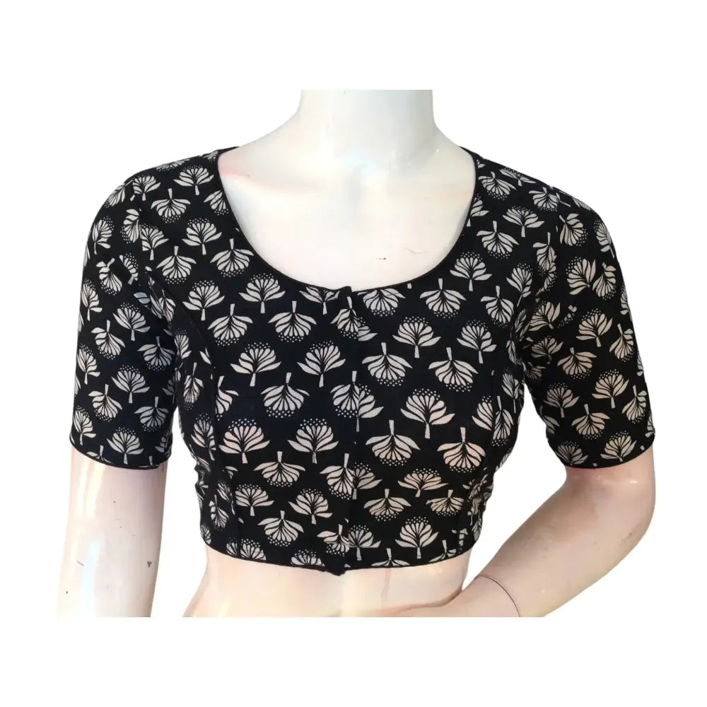 Timeless Elegance: Black Cotton High Neck Blouse - D3blouses