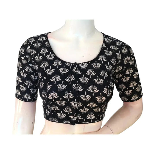 Timeless Elegance: Black Cotton High Neck Blouse - D3blouses