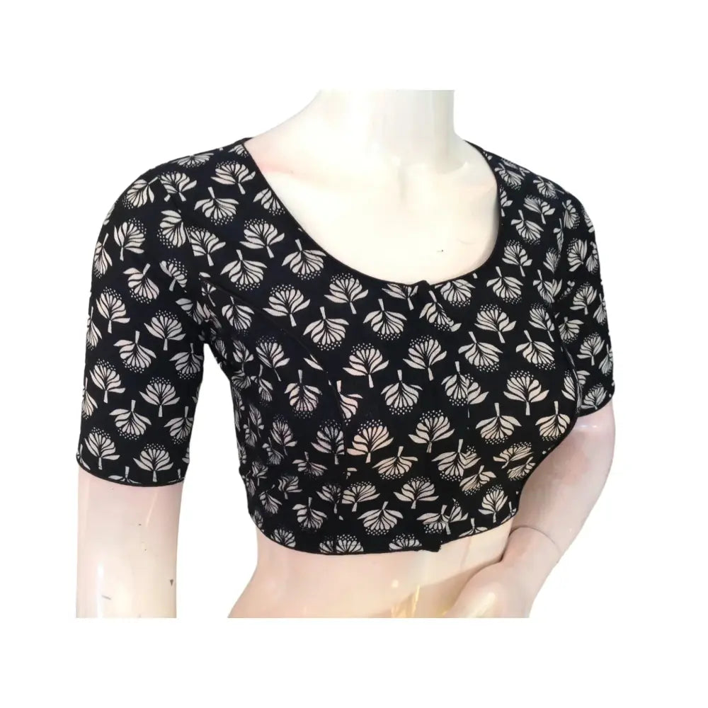Timeless Elegance: Black Cotton High Neck Blouse - D3blouses