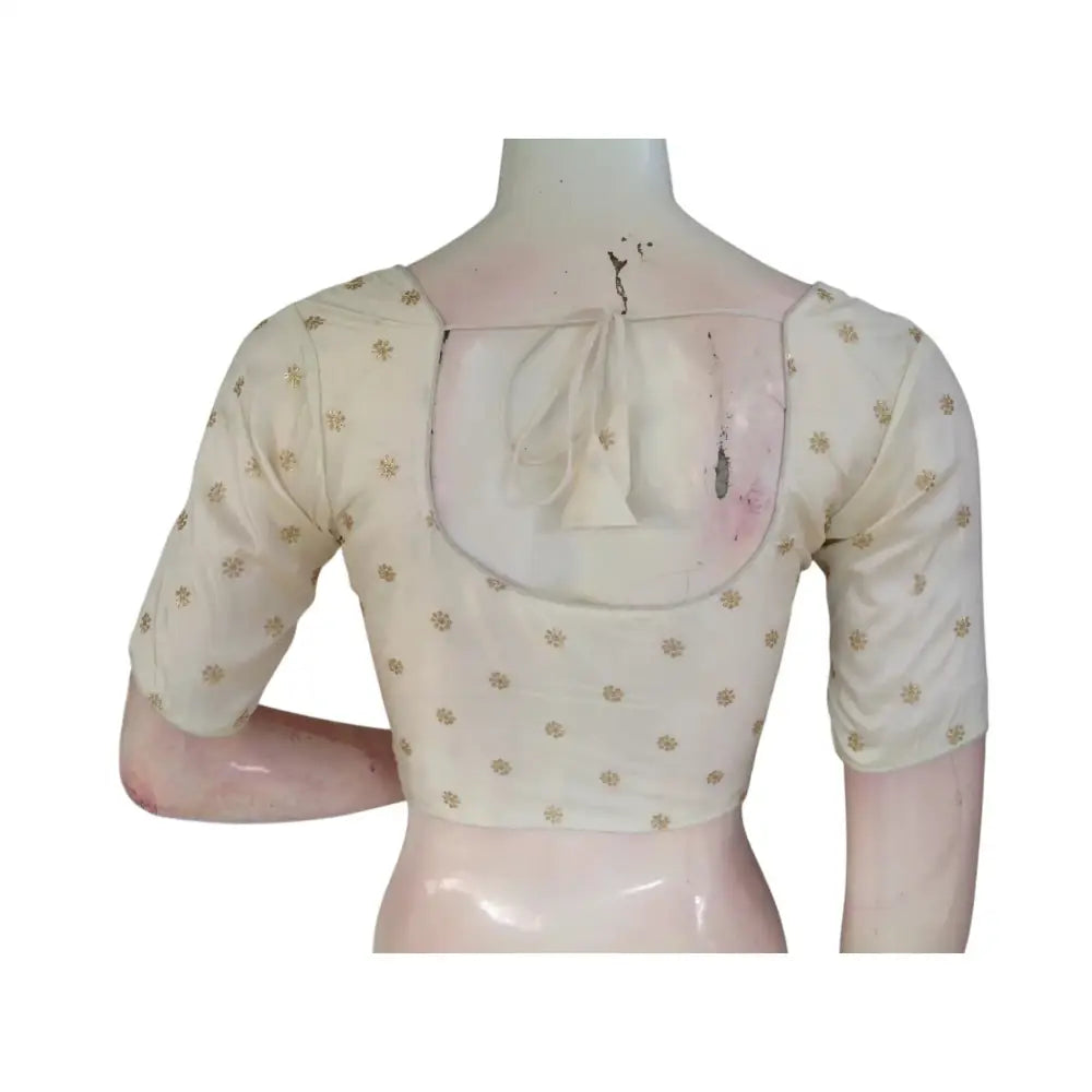 Timeless Elegance: Creamy White Semi-Silk Blouse with Delicate Embroidery - D3blouses