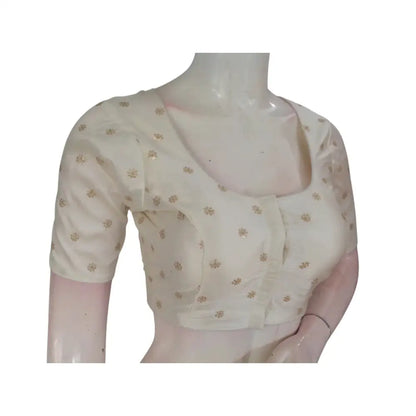 Timeless Elegance: Creamy White Semi-Silk Blouse with Delicate Embroidery - D3blouses