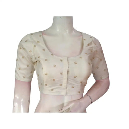 Timeless Elegance: Creamy White Semi-Silk Blouse with Delicate Embroidery - D3blouses