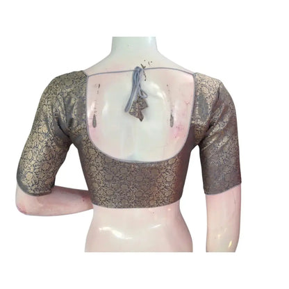 Timeless Elegance: Grey Color Brocade Silk Saree Readymade Blouse - D3blouses