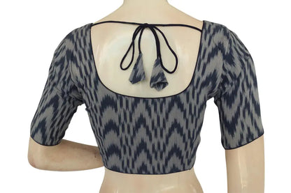 Timeless Elegance, Navy Blue Ikkat Cotton Readymade Blouse - D3blouses