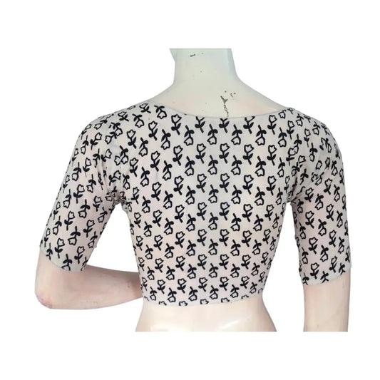 Timeless Elegance: Off-White Cotton High-Neck Saree Blouse - D3blouses