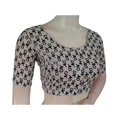 Timeless Elegance: Off-White Cotton High-Neck Saree Blouse - D3blouses