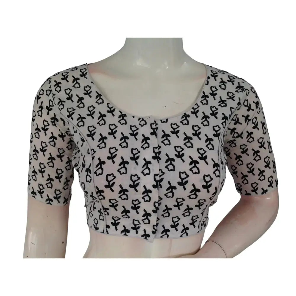 Timeless Elegance: Off-White Cotton High-Neck Saree Blouse - D3blouses