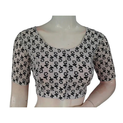 Timeless Elegance: Off-White Cotton High-Neck Saree Blouse - D3blouses